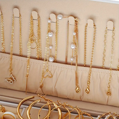 86-delige Elegante Sieradenset – Goudkleurige Kettingen, Oorbellen & Ringen