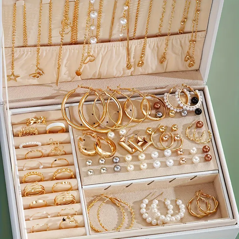 86-delige Elegante Sieradenset – Goudkleurige Kettingen, Oorbellen & Ringen